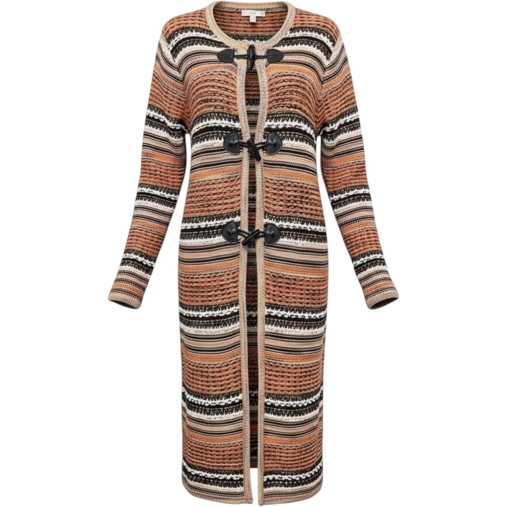 Selfie Couture  Boho Striped Toggle Longline Cardigan Duster XS/S Cotton Rami